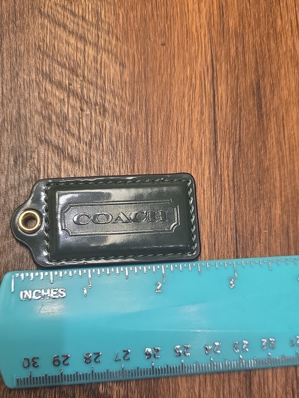 Coach Dark Green Patent Leather Hang Tag with Gold Grommet